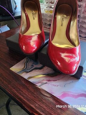 ANTONIO MELANI Red GLOSSY Patent Leather Round-Toe High Heels